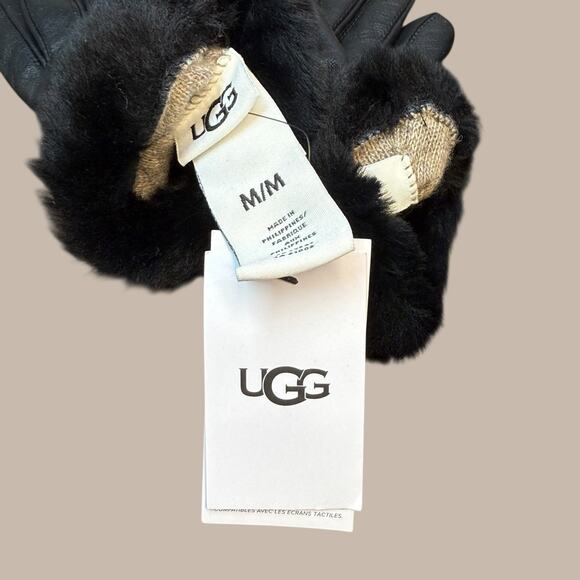 UGG Leather Shorty Tech Tip Fur Cuff Glove Black NWT Medium - Picture 5 of 8